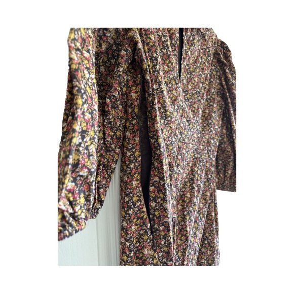 Free People - Floral - Brown - Collared - Preppy Mini Dress - Long Sleeve - 8 - Picture 4 of 5